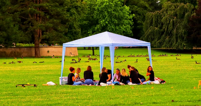 picnic under a shelter in a park